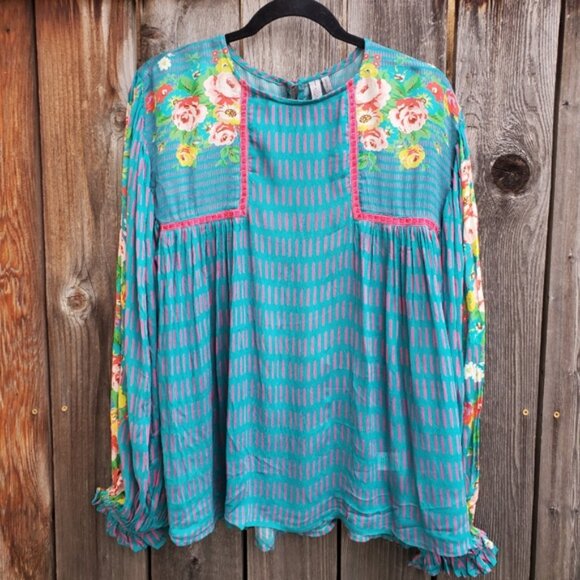 Anthropologie Blnk London Blue Pink Floral Top - Picture 3 of 9